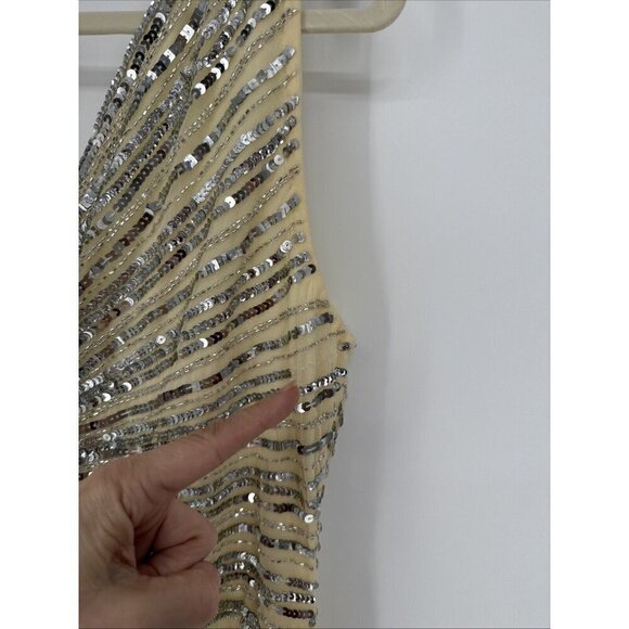 Mac Duggal Size 10 Nude Silver 5757 Sequined Sleeveless Midi Cocktail Dress New - Picture 13 of 13